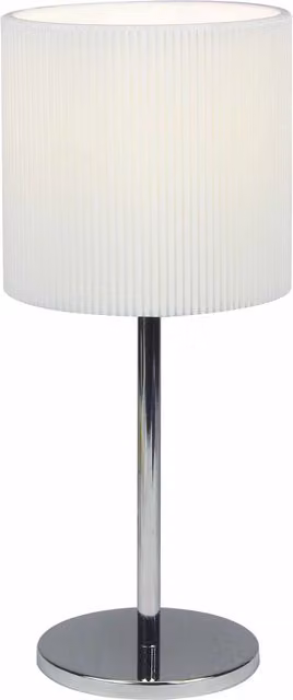 First Choice Lighting Chrome Stick Table Lamp with White Fabric Micropleat Shade – 1