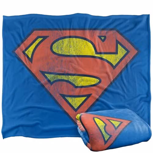 Warner Bros. DC Superman Retro Distressed Logo Super Soft Fleece Throw Blanket, Multicolour, W: 127 cm x L: 152.4 cm