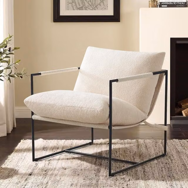 MCC Direct White Boucle Fabric Lounge Chair with Metal Frame – 1