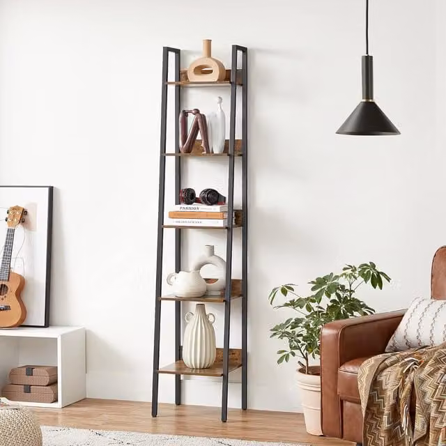 VASAGLE 5 Tier Industrial Ladder Bookcase Storage Stand in Brown – 1