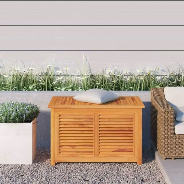 Berkfield Home Garden Storage Box with Bag in Brown Solid Teak Wood, W/D/H: 90 x 50 x 58 cm – 1