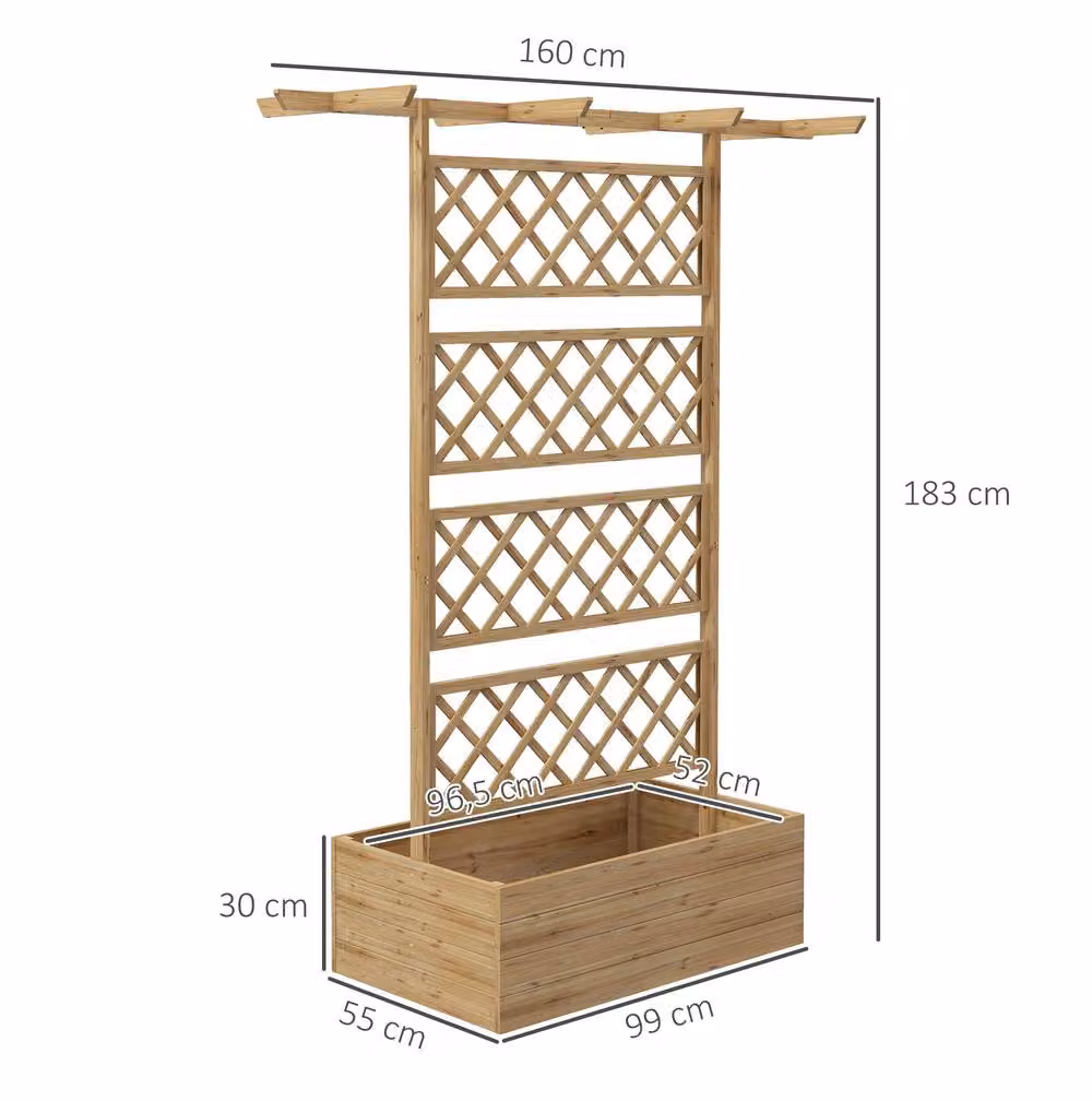 STILVORA Natural Wood Raised Planter Box with Trellis and Roof in Brown – 2