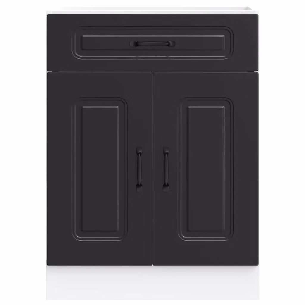 Berkfield Home Kalmar Matt Black Kitchen Base Cabinet with Hinged Doors and Internal Shelves – 3