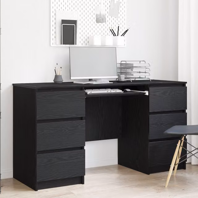 Berkfield Set of 2 Modern Black Oak Writing Desks, W/D/H: 140 x 50 x 76 cm – 1
