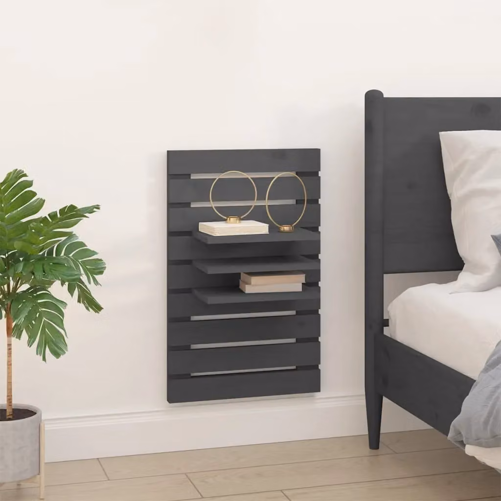 Berkfield Home Set of 2 Grey Solid Pine Wall-mounted Bedside Shelves – 2