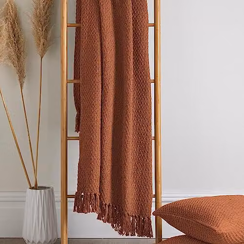 Drift Home Hayden Textured Woven Throw in Terracotta, W/D/H: 200 x 200 x 1 cm – 3