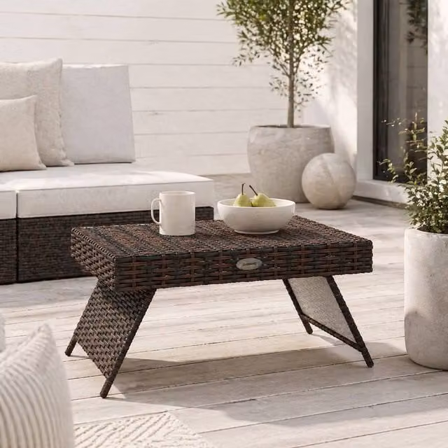 Wyld Haus Fihaso Brown Rattan Folding Outdoor Bistro Side Table