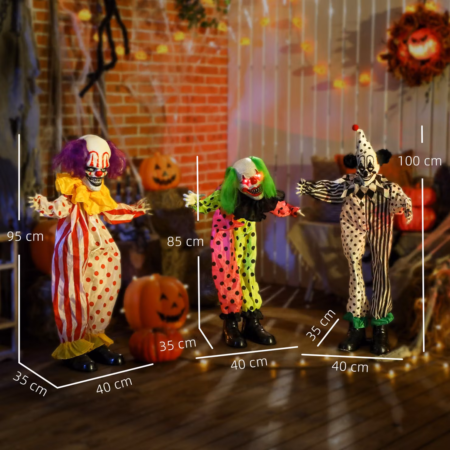 Outsunny Life Size Stackable Halloween Animated Clown with Red Light Up Eyes and Sound Activation, Multicolour Indoor Party Prop – 3
