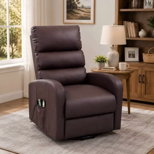 ModernLuxe Brown Synthetic Leather Massage Lift Recliner Chair with Heat, Vibration and Side Pockets – 1
