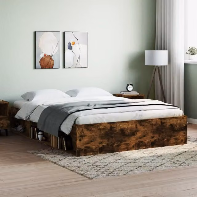 Berkfield Home Modern Bed Frame in Smoked Oak Brown, W/D/H: 140 x 190 cm – 1