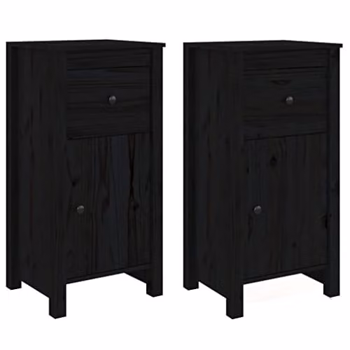 vidaXL Set of 2 Solid Wood Pine Sideboards and Storage Cabinets in Black, W/D/H: 80 x 40 x 35 cm