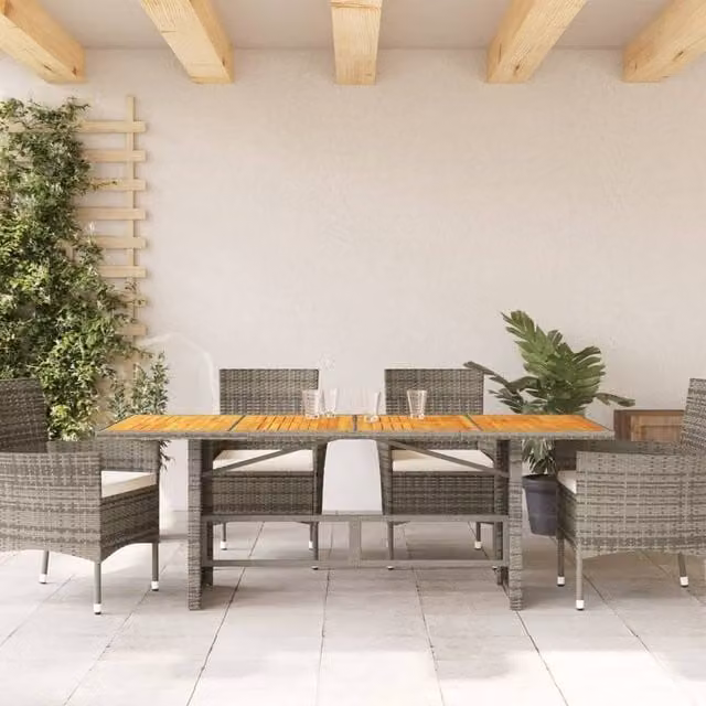 Berkfield Home Grey Poly Rattan Extendable Garden Table with Acacia Wood Top W/D/H: 190 x 80 x 74 cm – 1