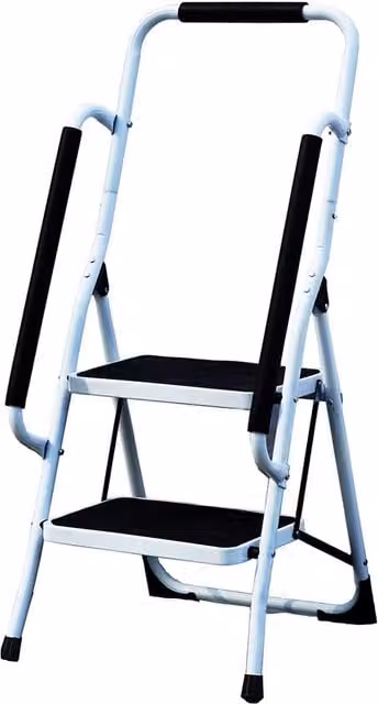 Gr8 Home 2 Step Folding Steel Ladder with Handrail and Non-Slip Rubber Feet, White