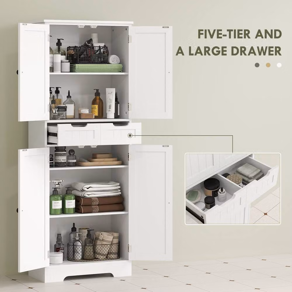 HOMCOM Freestanding Tall Bathroom Cabinet with Drawers and Shelves, White, W/D/H: 60 x 30 x 160 cm – 3