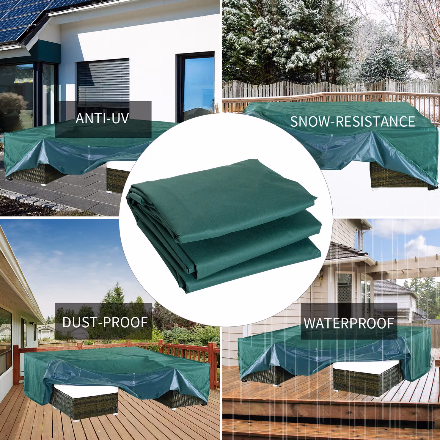 Outsunny Green Rattan Furniture Cover, UV and Rain Protective Waterproof Outdoor Garden Shelter, W/D/H: 222 x 155 x 67 cm – 3