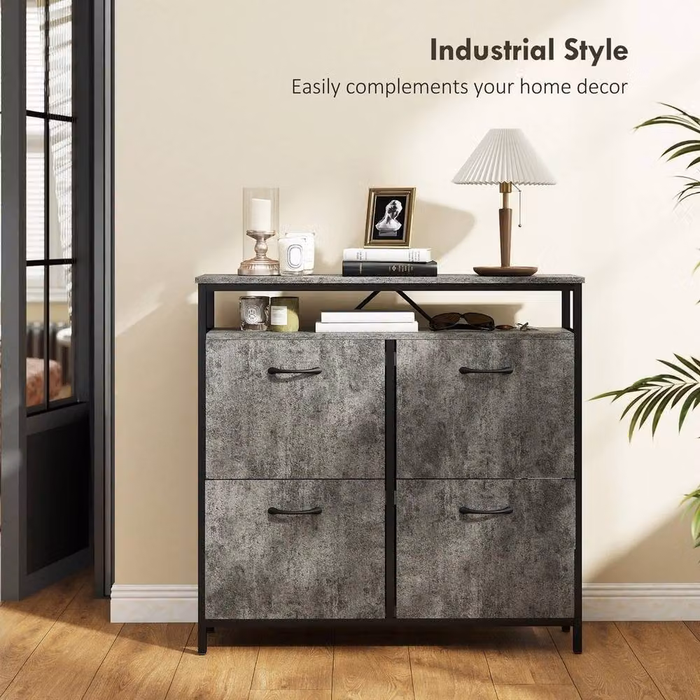 NESTLUNE Industrial Shoe Cabinet with 4 Tilting Compartments in Grey and Black, W: 100 cm, H: 100 cm, D: 23.8 cm – 5