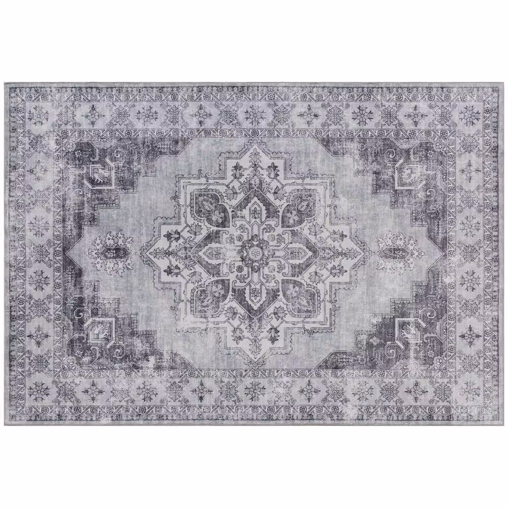 Wyld Haus Vera Grey Floral Vintage Style Non Slip Washable Polyester Rectangular Rug W: 274 cm, D: 183 cm – 2
