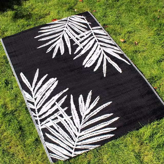 Dreams & Drapes Tahiti UV Resistant Black Floral Outdoor Rug W: 120 cm, D: 170 cm