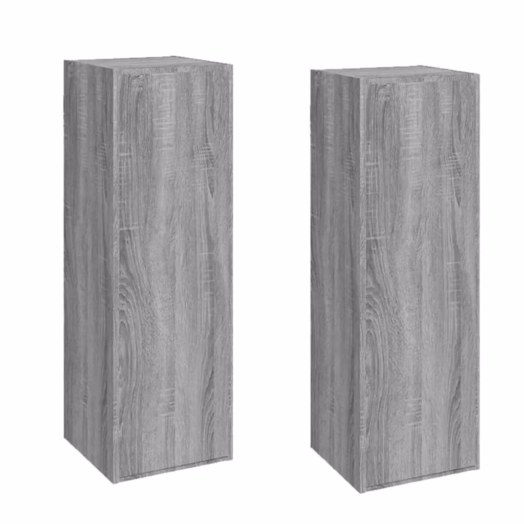 Berkfield Home Set of 2 Modern Wall Mounted Grey TV Cabinets with Hinged Doors and Internal Shelves, W/D/H: 30.5 x 30 x 90 cm – 2