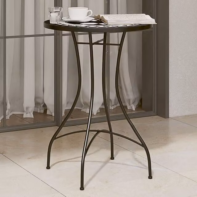 Berkfield Home Mosaic Bistro Table in Black and White Ceramic and Metal, W: 50 cm, D: 70 cm, H: 50 cm – 1