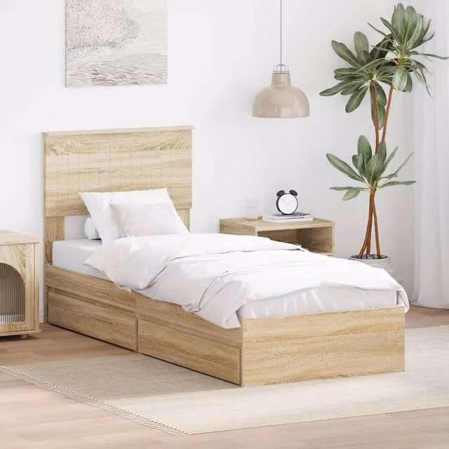 Berkfield Home Sonoma Oak Storage Bed with Drawer, Brown, W: 75 cm, L: 190 cm – 1