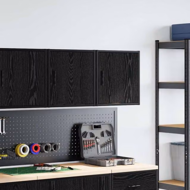 Berkfield Home Set of 2 Black Wall Mounted Garage Cabinets in Engineered Wood
