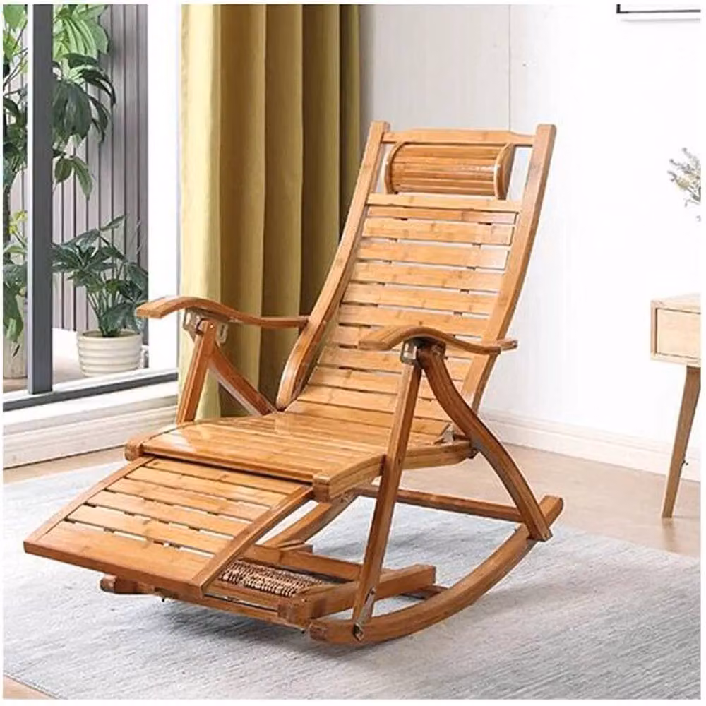 FLAVORA Wooden Garden Rocking Chair in Brown with Armrests – 4
