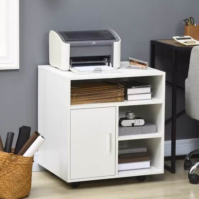 HOMCOM Multi-Storage Printer Unit with 5 Compartments in White