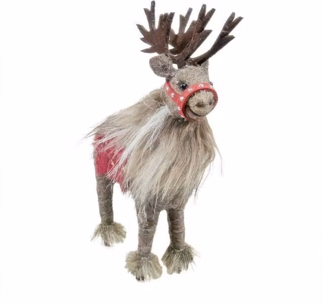 KDMD Felt Reindeer with Red Bridle, Brown and Red, Height: 20 cm