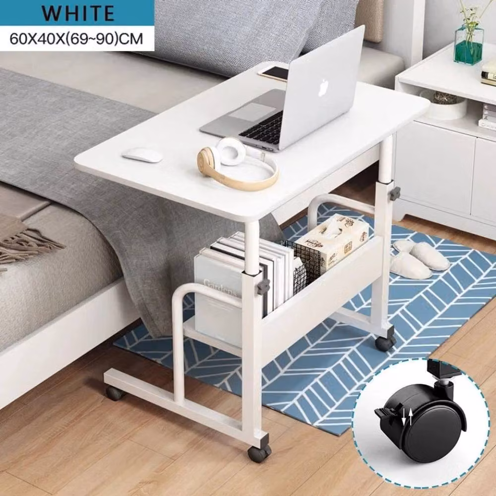 VOGREX Adjustable Height Mobile Laptop Desk and Overbed Sofa Side Table in White – 2