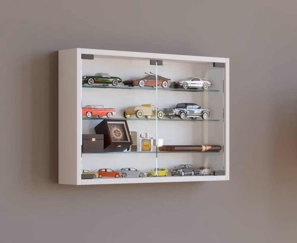 VCM Mandosa M White Glossy Wall Mounted Hanging Display Cabinet with Glass Doors – 3