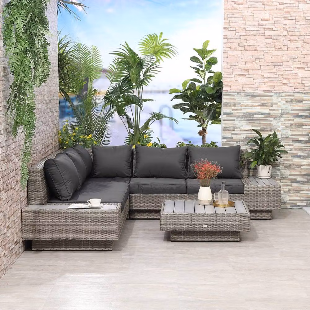 Wyld Haus Vaneno 4 Piece Rattan Outdoor Corner Sofa Set with Coffee Table in Light Grey – 3