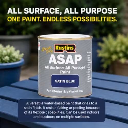 Rustins ASAP Quick Dry All Surface Water-Based Satin Paint, Blue, 500ml – 3