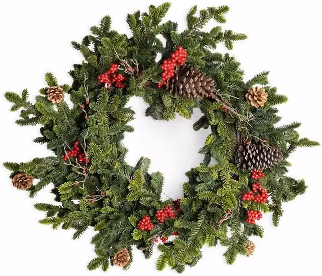 Shatchi Artificial Fir Christmas Wreath in Green and Red, Diameter: 60 cm