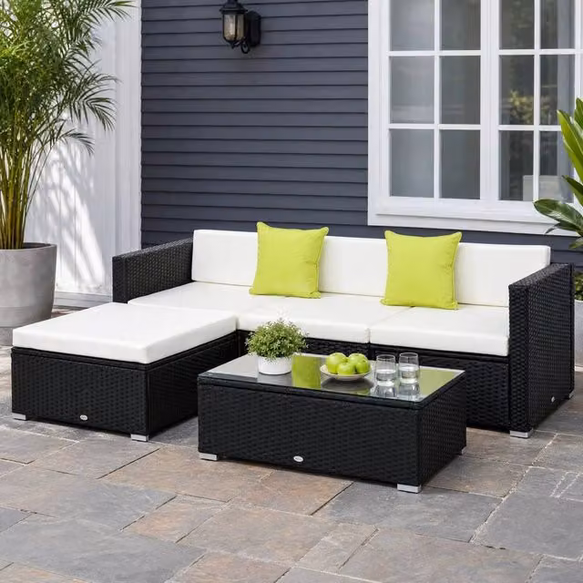 STILVORA Modern 4-Seater Modular Rattan and Metal Sofa in Black – 1