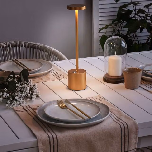 Wyld and Coco Wireless Table Lamp in Gold Aluminium with Touch Dimmer and Rechargeable Battery