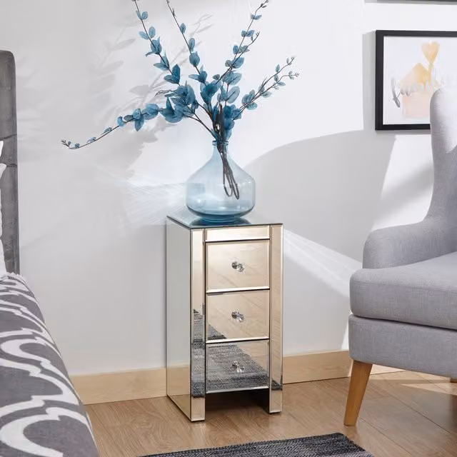 GFW Modern Glossy Silver Mirrored Slim Chest W: 60 cm