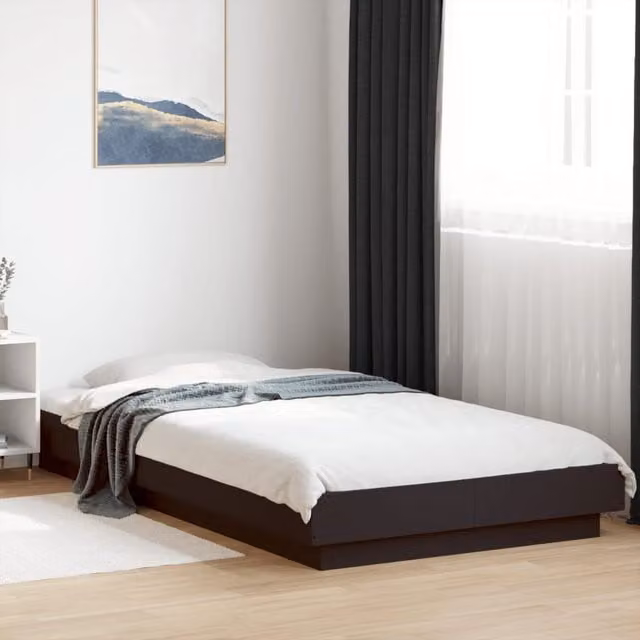 Berkfield Home Modern Black Bed Frame with LED Under-Bed Lighting and USB Charging Port, W: 100 cm, D: 200 cm – 1