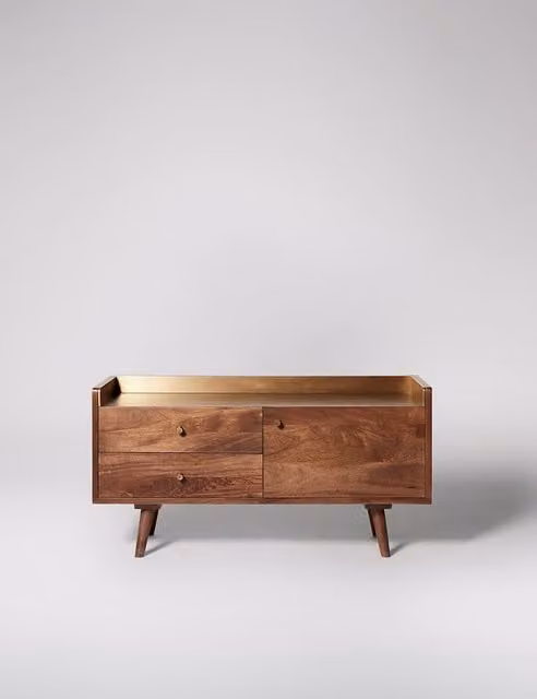 Swoon Fresco Mid-Century Mango Wood and Metal 2 Door TV Unit in Brown