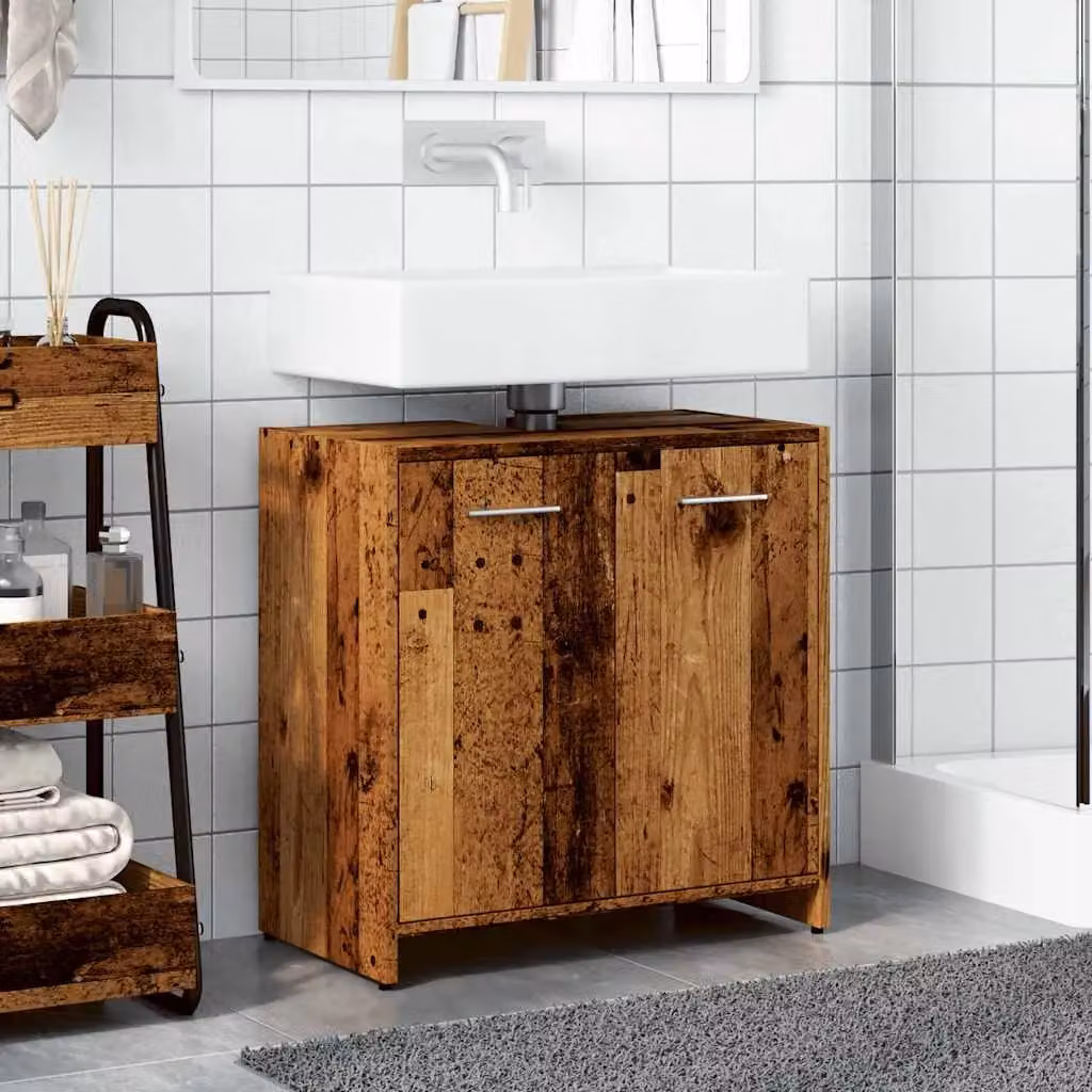 Berkfield Home Rustic Old Wood Bathroom Sink Cabinet, Brown, W/D/H: 60 x 33 x 60 cm – 3