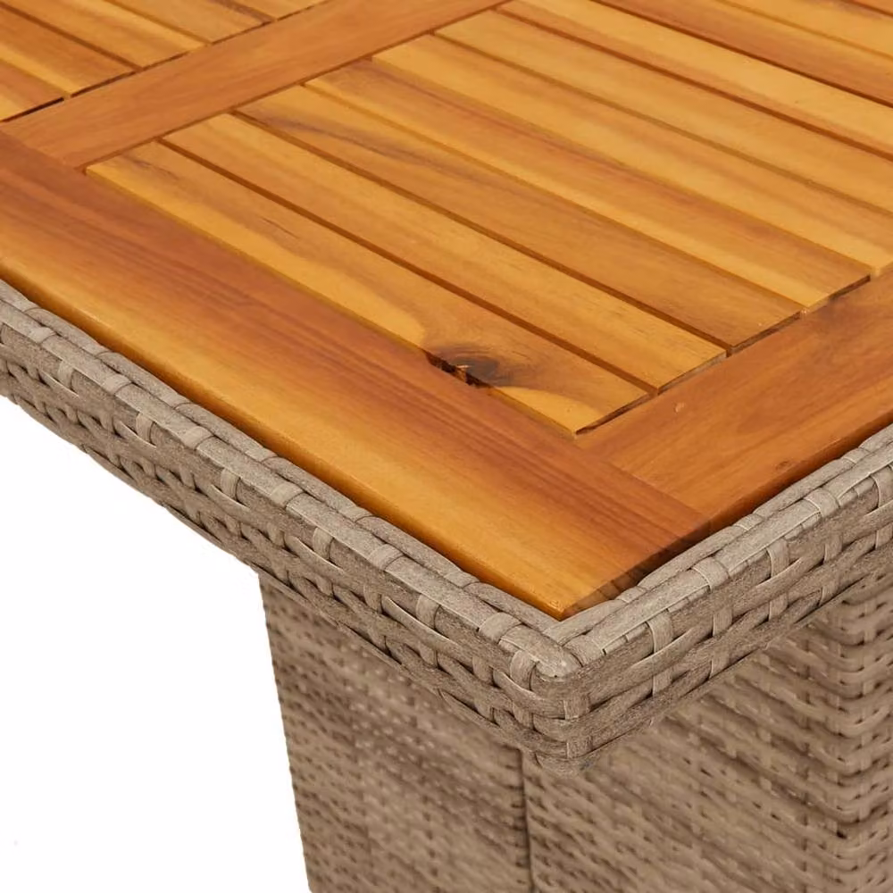 Berkfield Home Garden Table with Acacia Wood Top and Poly Rattan in Beige, W/D/H: 190 x 80 x 74 cm – 3