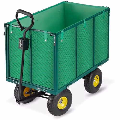 tectake Garden Trolley with Quick-Release Folding Sides, Removable Inner Lining and Pneumatic Tyres, Green