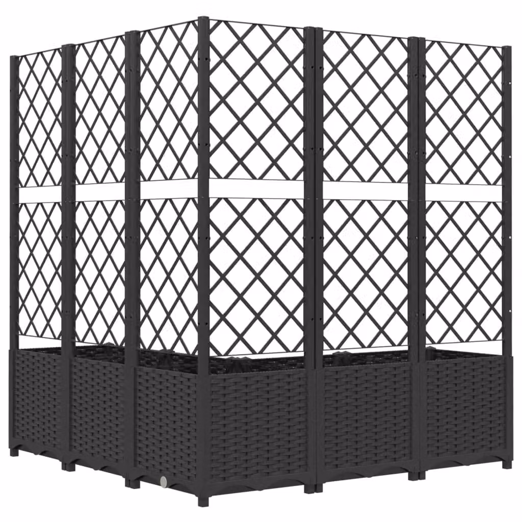 Berkfield Home Garden Planter with Trellis in Black, W/D/H: 120 x 120 x 136 cm – 4