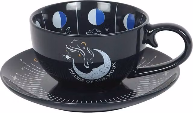 Something Different Moon Phases Ceramic Teacup and Saucer in Black