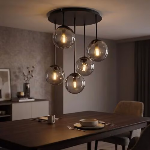 Netlighting Globo Lighting Modern Round Ceiling Light in Black and Anthracite with Smoke Coloured Glass, 5x E14, H 51 cm x W 38 cm x D 38 cm – 3