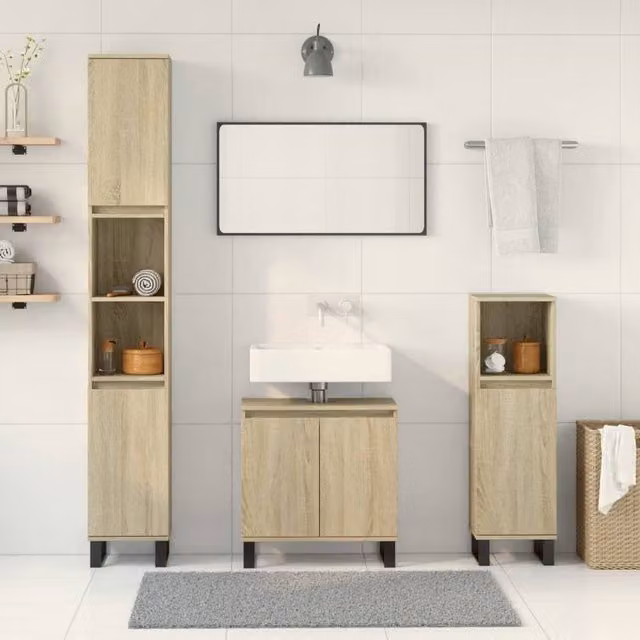 Berkfield Home 3 Piece Modern Bathroom Furniture Set in Sonoma Oak and Beige