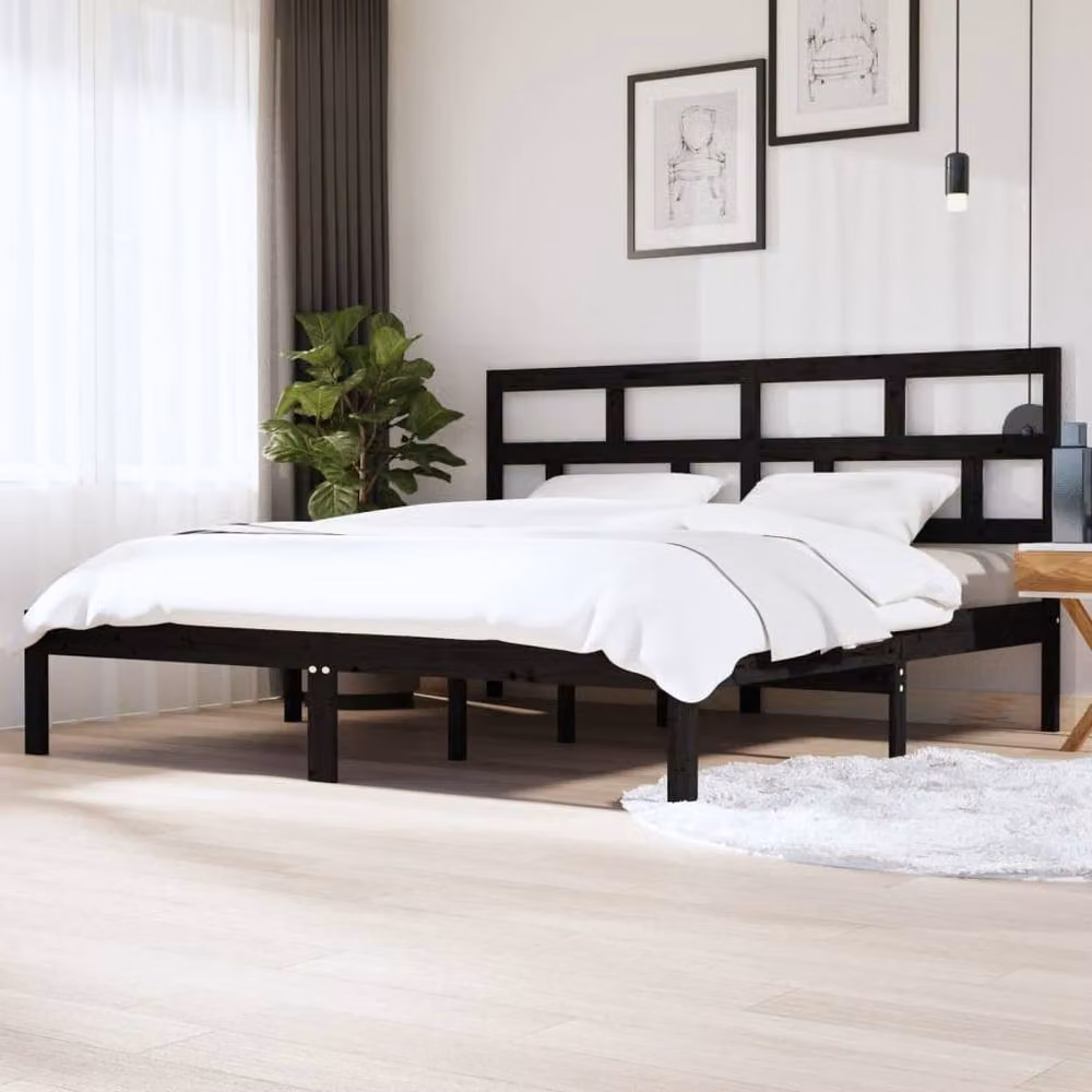 Berkfield Home Black Solid Wood Pine Bed Frame 200 x 200 cm – 2
