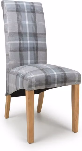 Shankar Grey Checked Fabric Dining Chair with Rubberwood Legs