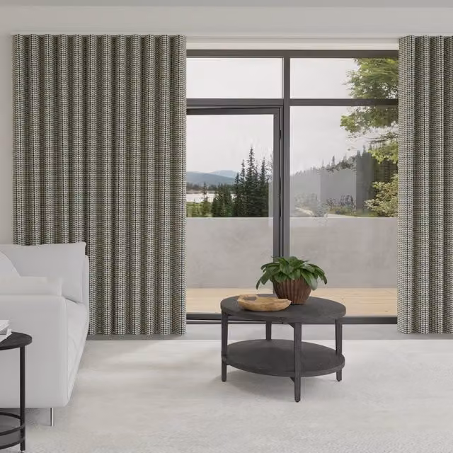 Orla Kiely Tiny Stem Made to Measure Wave Curtain in Blue and Grey Floral Cotton Blackout Fabric