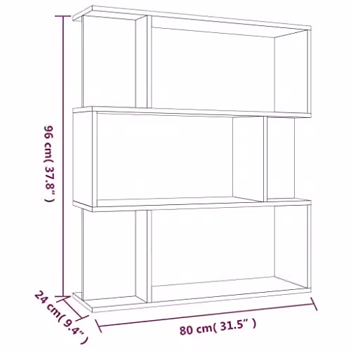 vidaXL Oak Contemporary S-Shape Bookcase and Room Divider, Brown, W/D/H: 80 x 24 x 96 cm – 4